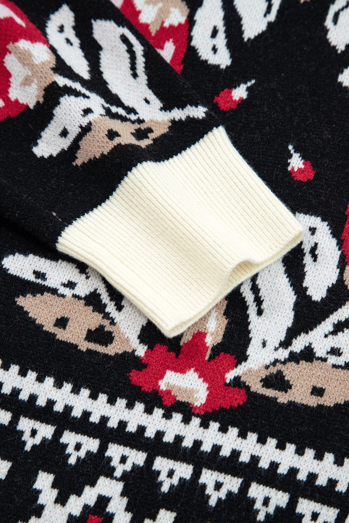 Beige Floral Print Buttoned Front V Neck Knit Cardigan