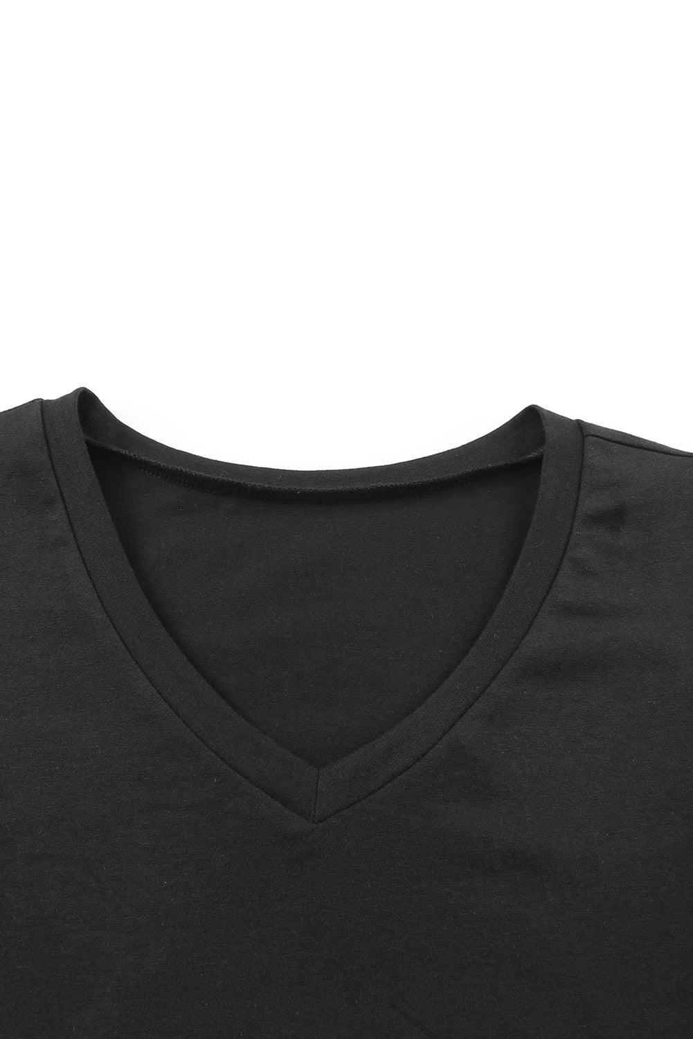 Black Puff Sleeve V-Neck T-Shirt