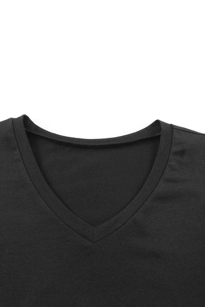 Black Puff Sleeve V-Neck T-Shirt