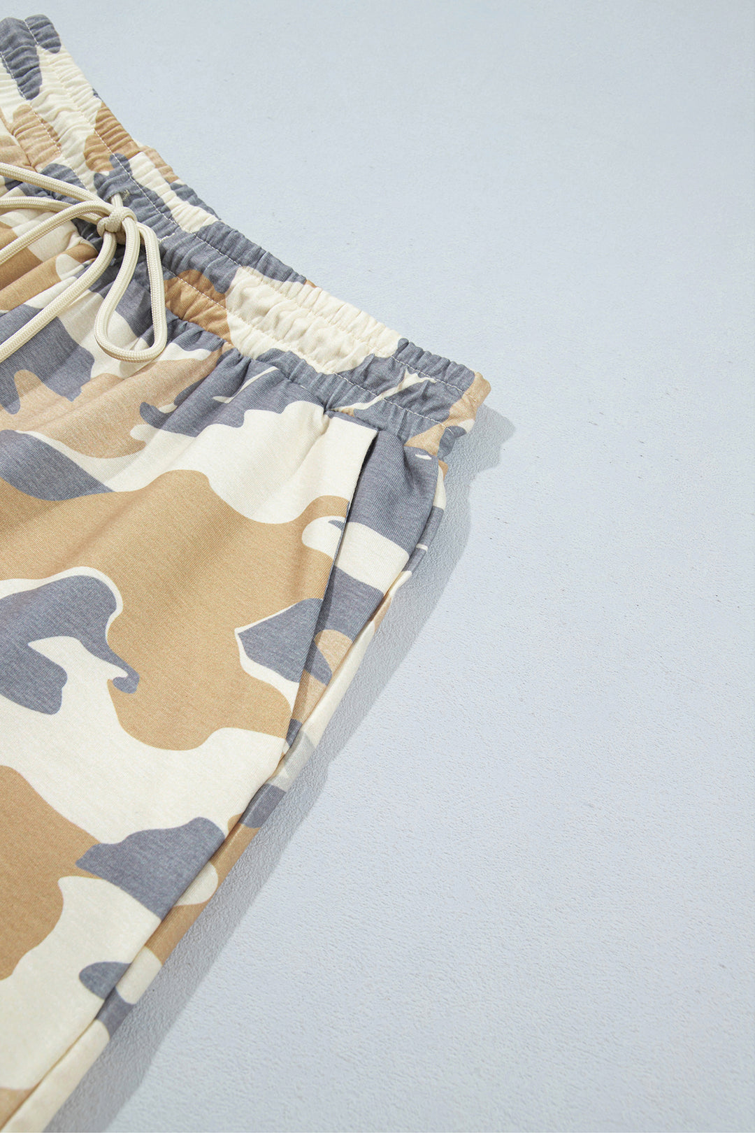 Multicolour Camouflage Print Long Sleeve Top Drawstring Shorts Set