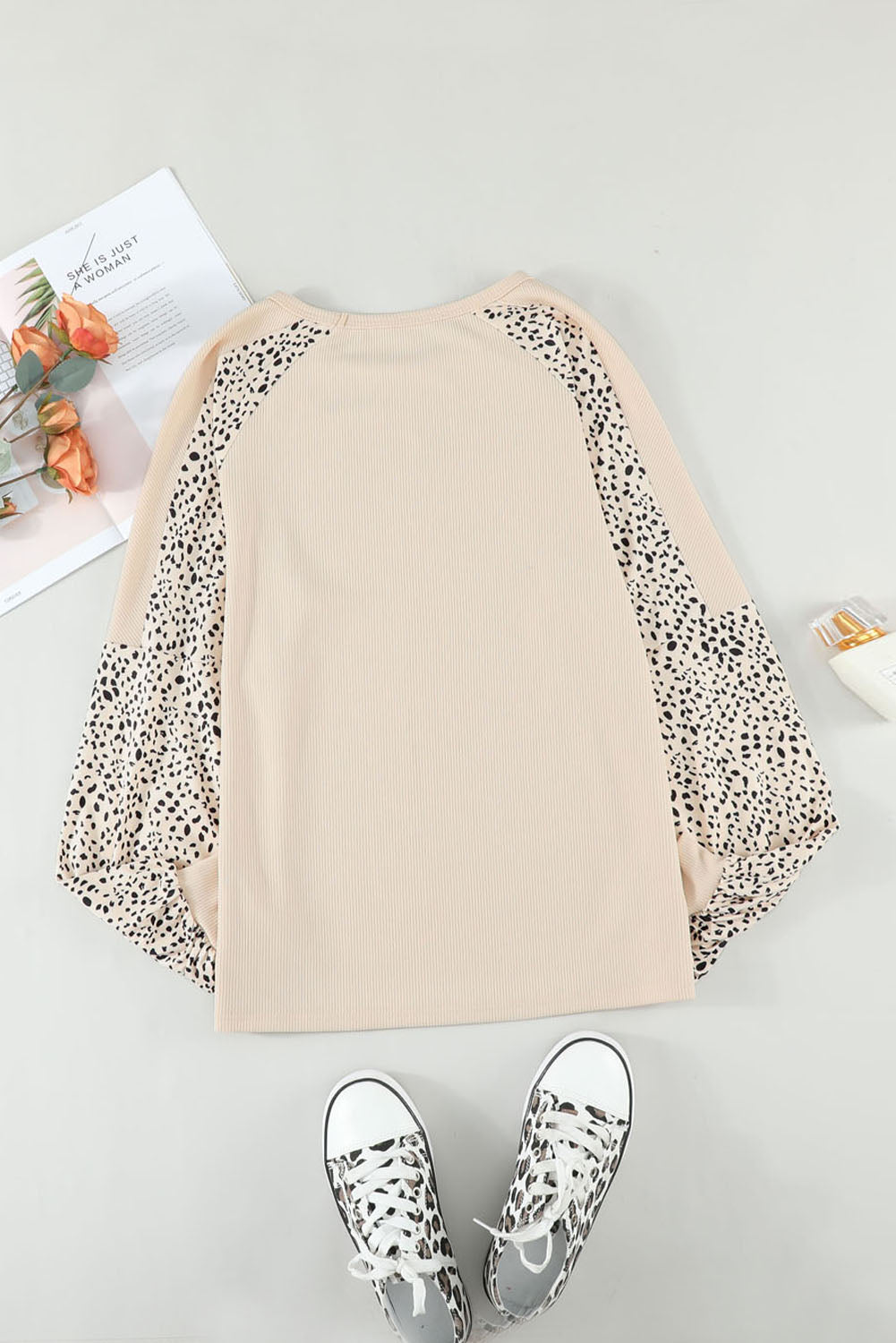 Khaki Thanksgiving Pumpkin Graphic Leopard Raglan Sleeve Top