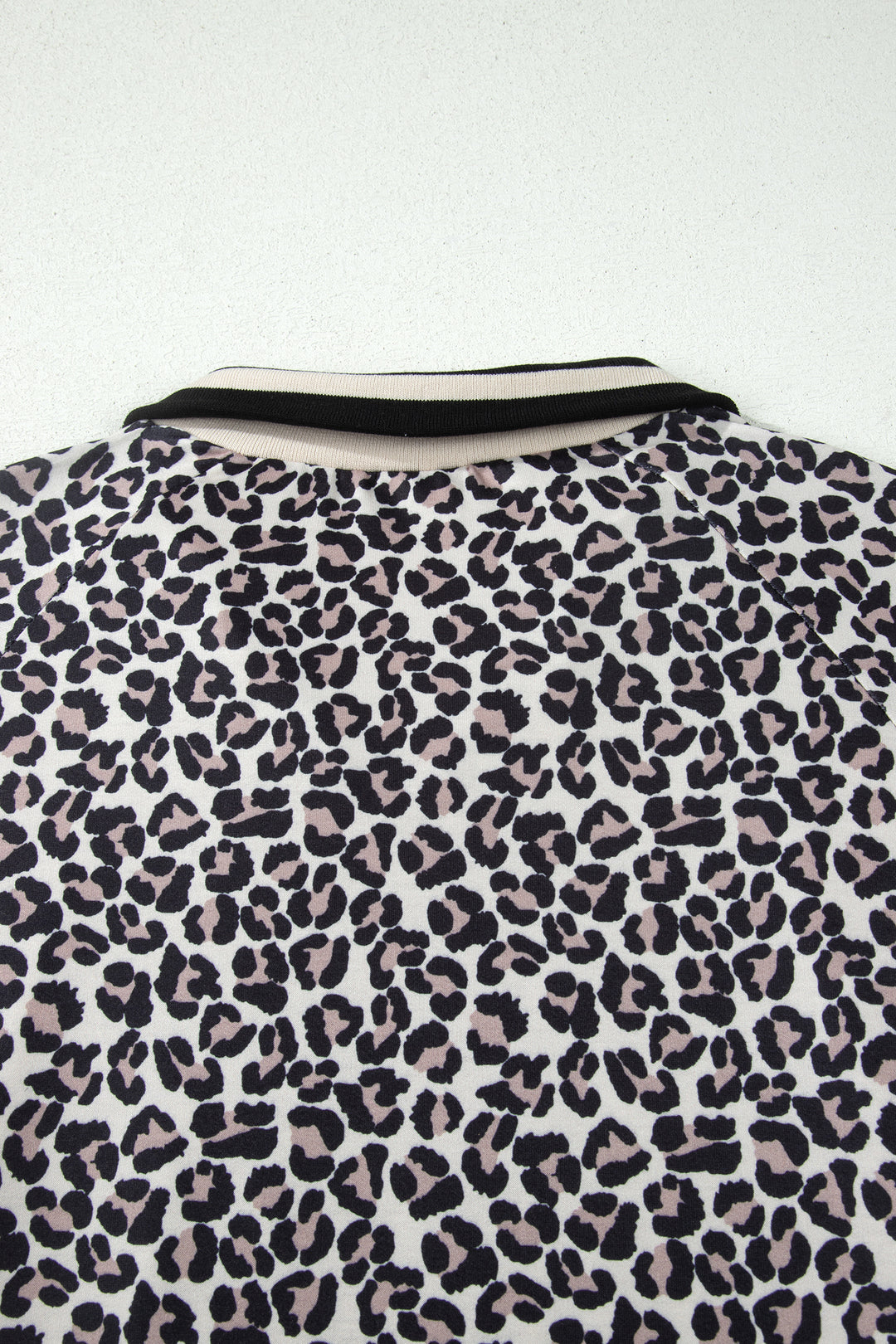 Brown Plus Size Leopard Print Striped Webbing Patchwork Half Zip Blouse
