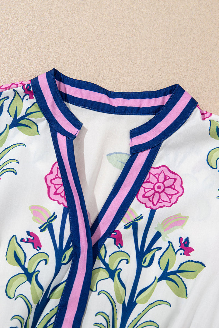 Julietta Floral Puff Short Sleeve V Neck High Waist Maxi Dress