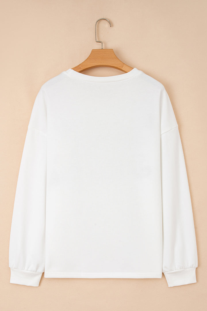 White HOLLY JOLLY Embroidered Graphic Pullover Sweatshirt