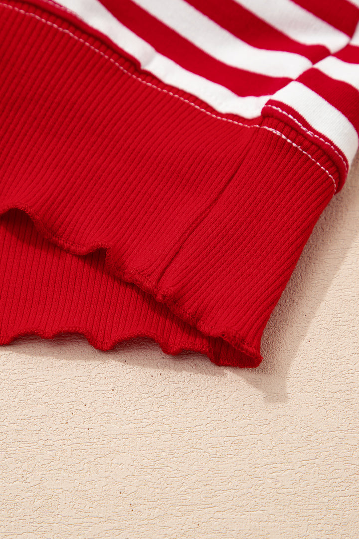 Green Stripe Contrasted Color Block Patchwork Baggy Sweatshirt