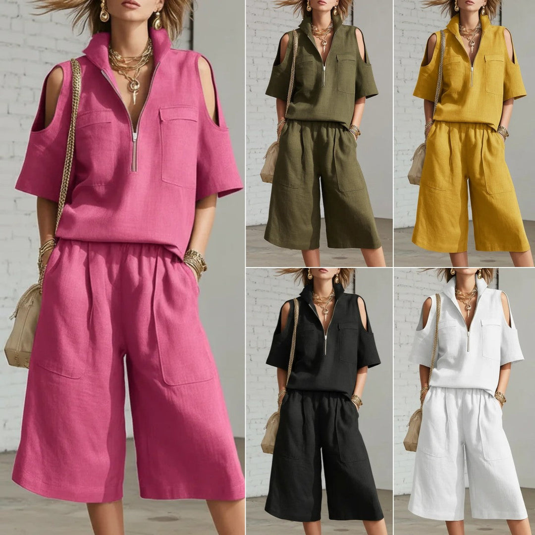 Short-Sleeve Shirt &amp; Loose Shorts Two-Piece Set | Casual