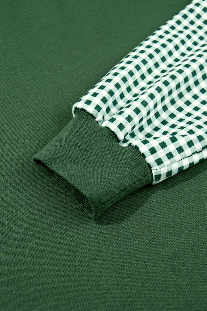 Evergreen Plaid Sleeve Colorblock Loose Tunic Sweatshirt
