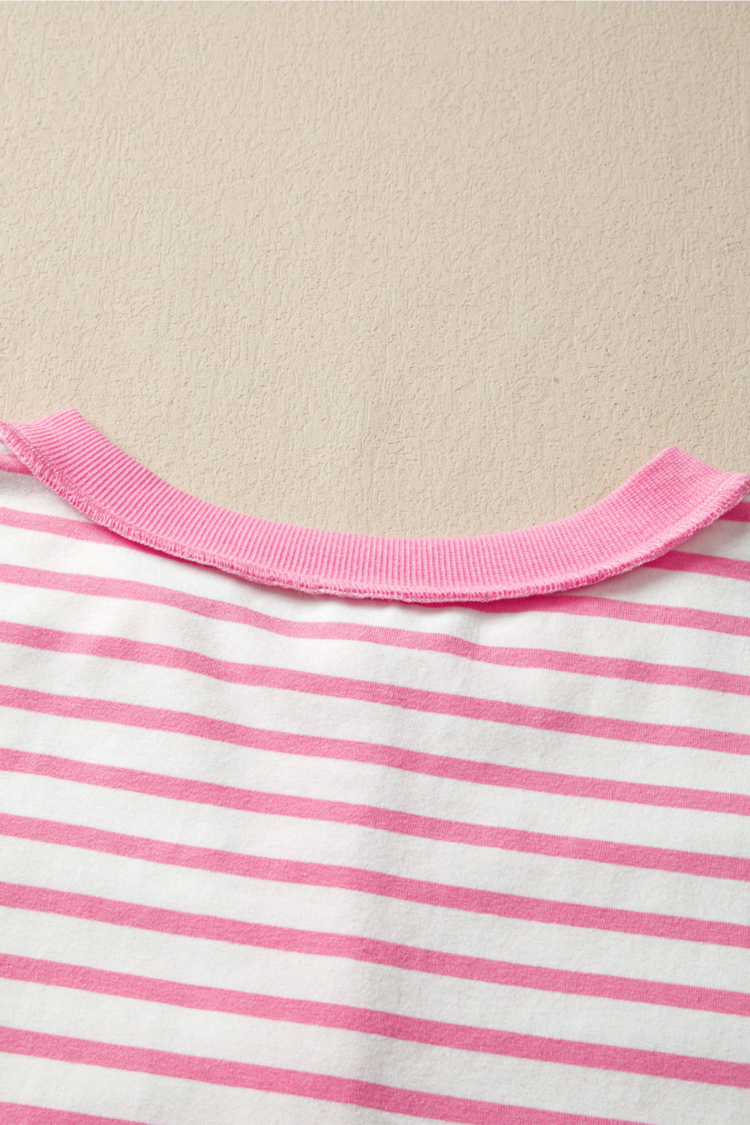 Pink Stripe Half Placket High Low Short Sleeve Top