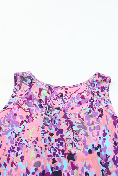 Multicolor Lavender Floral Print Cold Shoulder Blouse