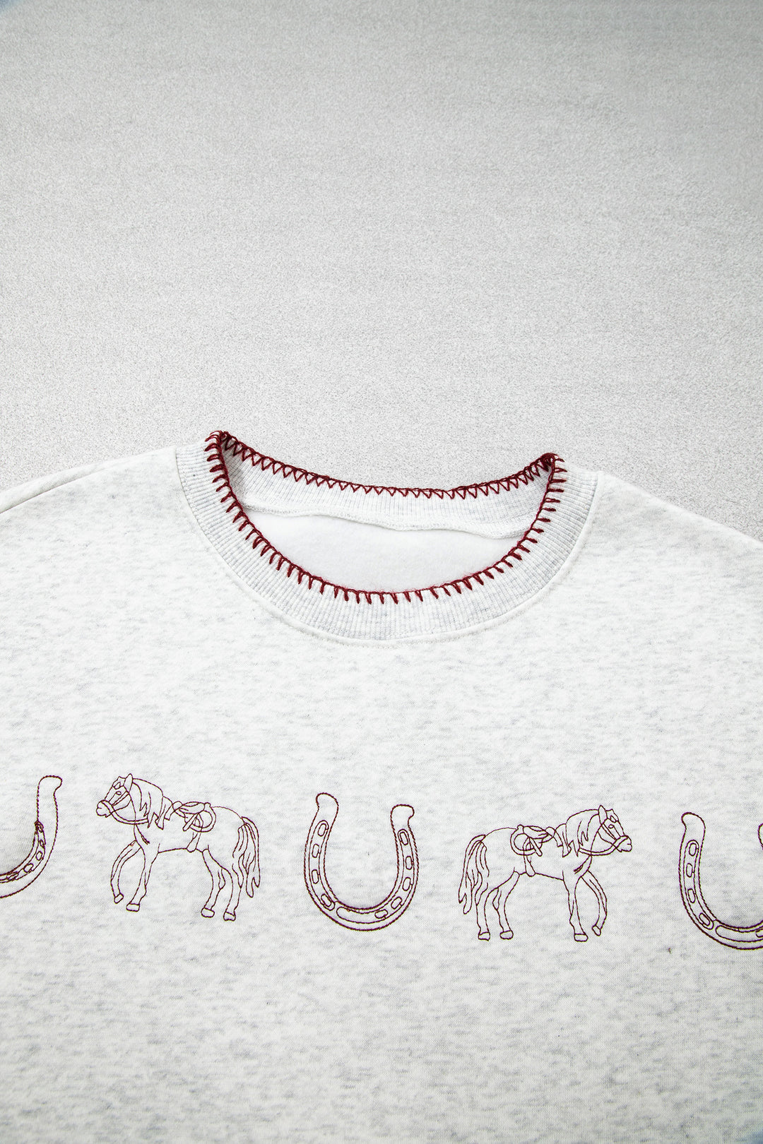 Light Grey Western Print Embroidered Casual Sweatshirt