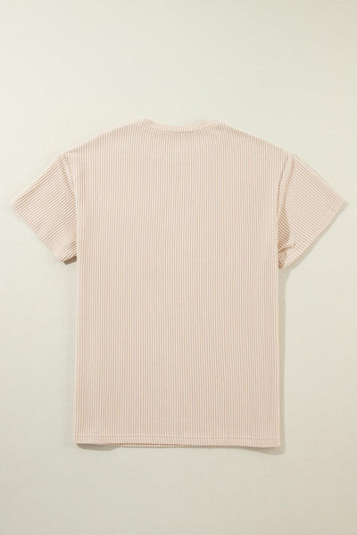 Beige Corded Knit Pocketed Loose Fit T Shirt