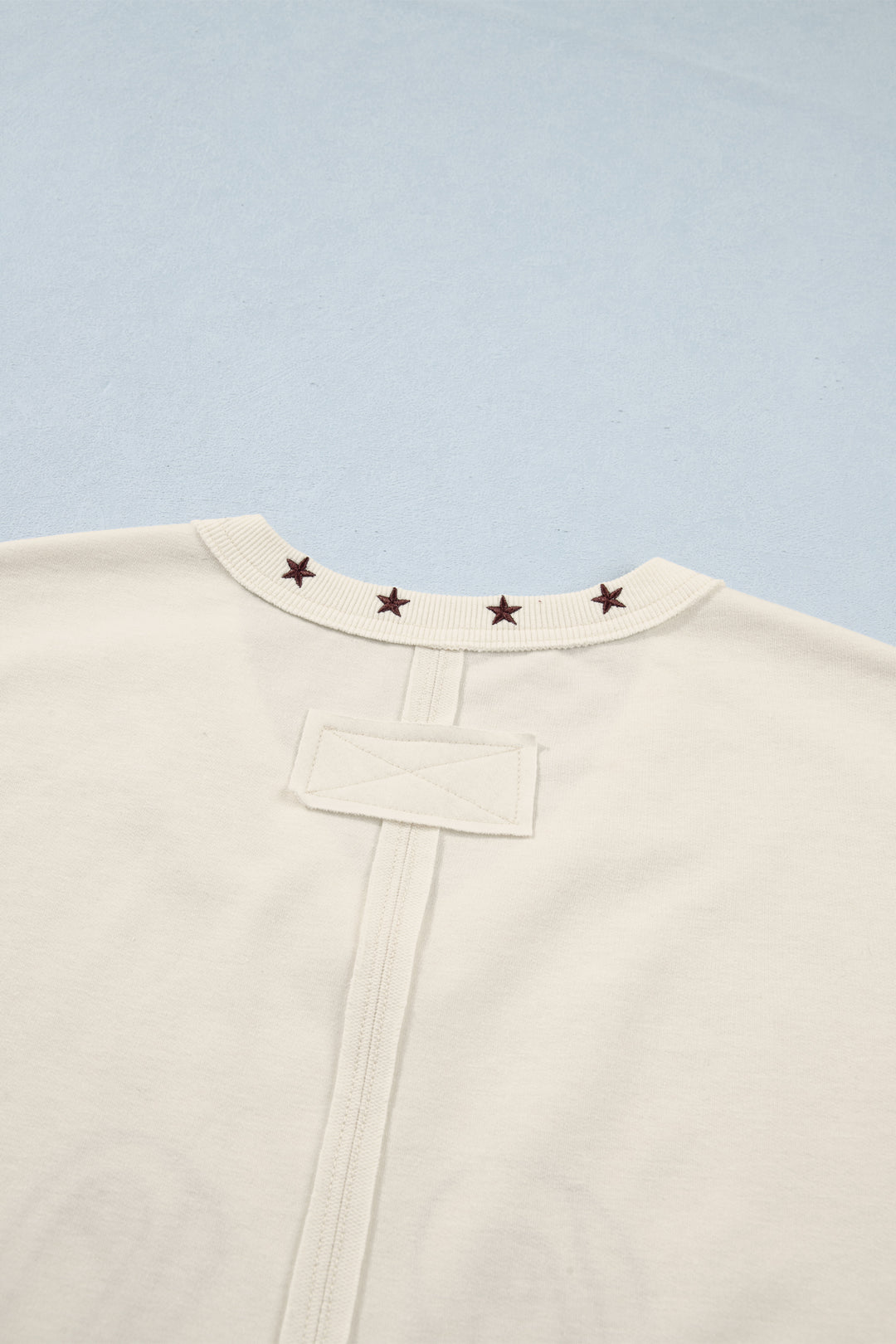 White Horseshoe Embroidered Star Trim V Neck Loose Tank Top