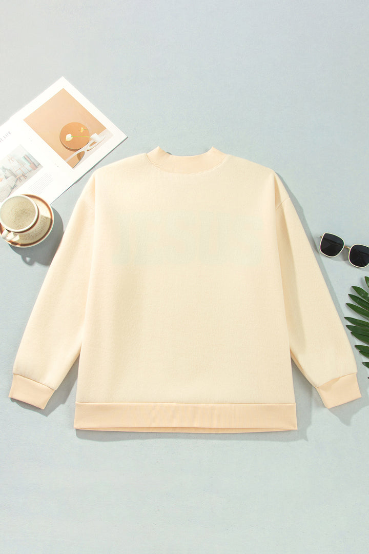Yellow Jesus Slogan Stand Neck Long Sleeve Oversized Tunic Plus Size Sweatshirt