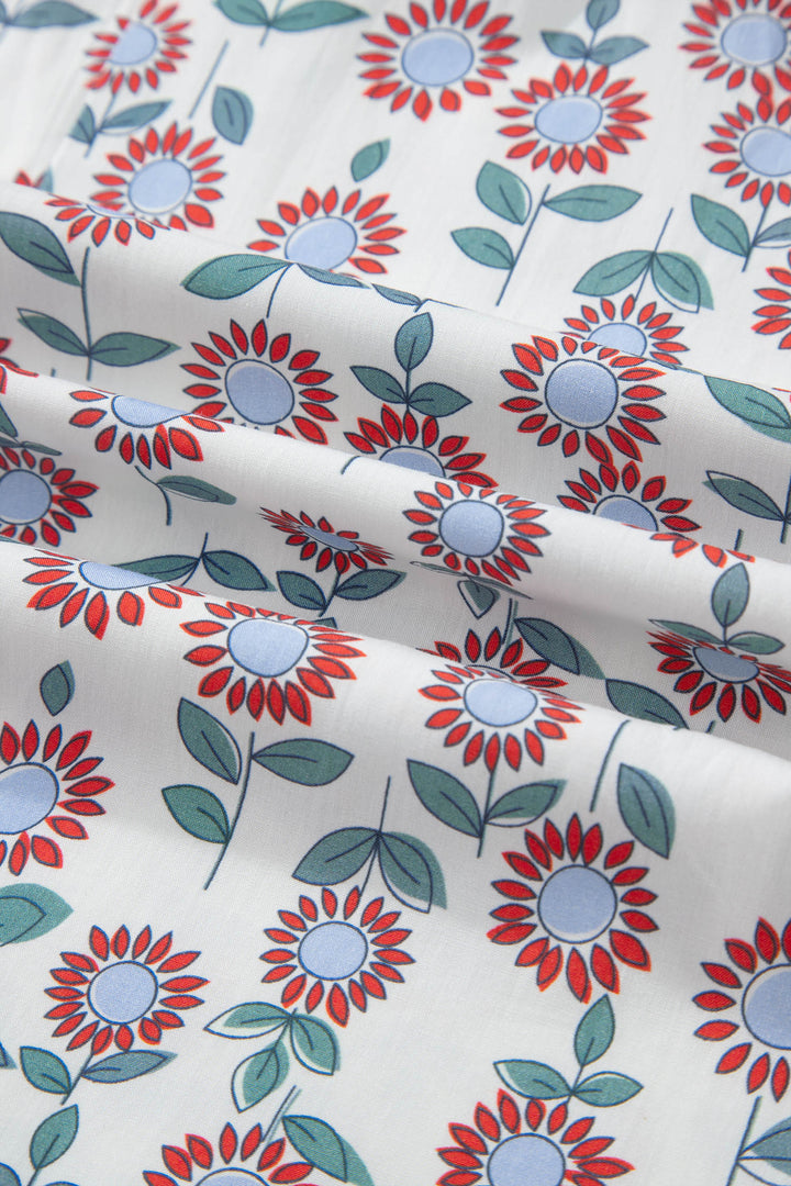 Sky Blue Floral Print Contrast Trim Flutter Sleeve Mini Dress