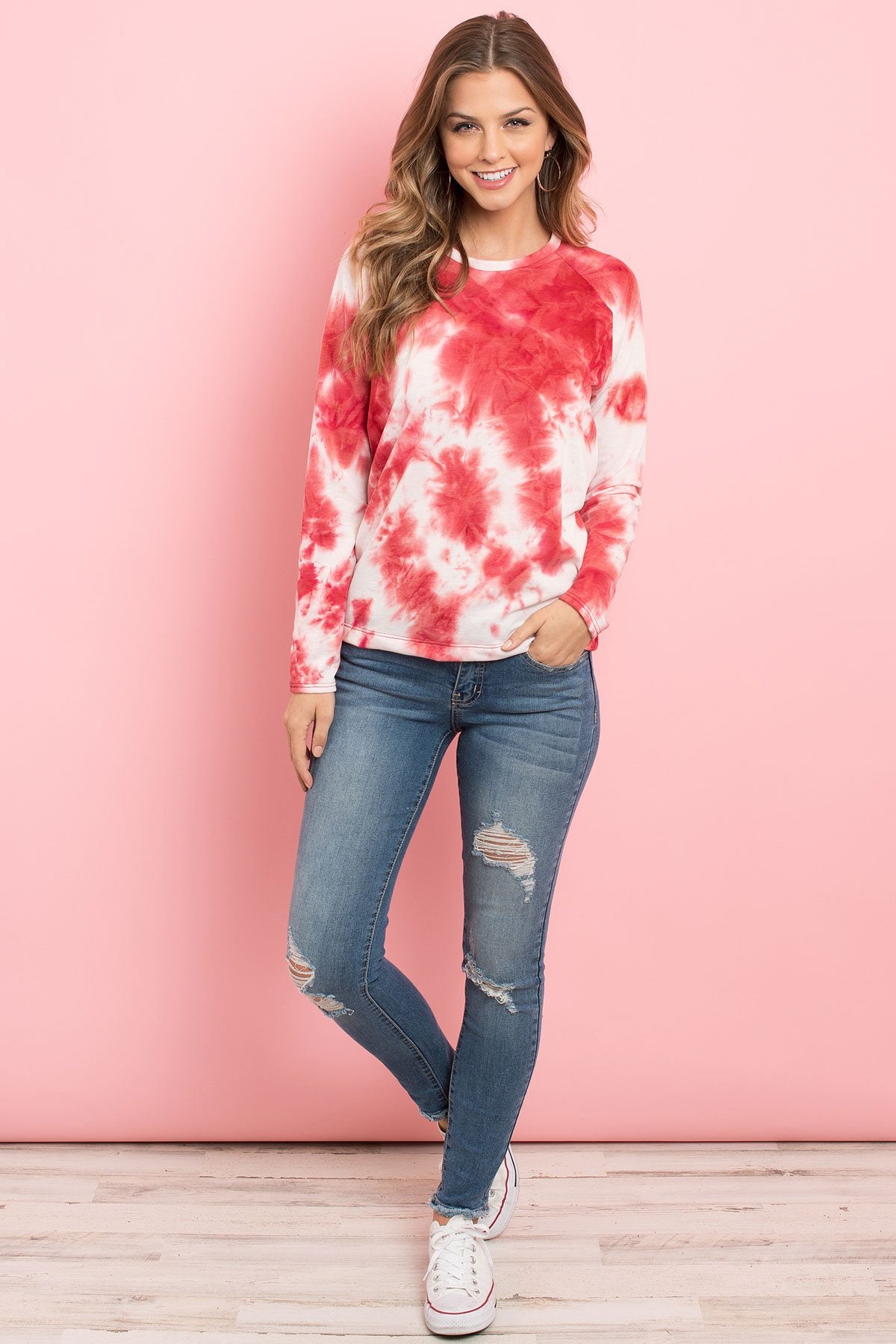 Tie Dye Round Neck Long Sleeved Top