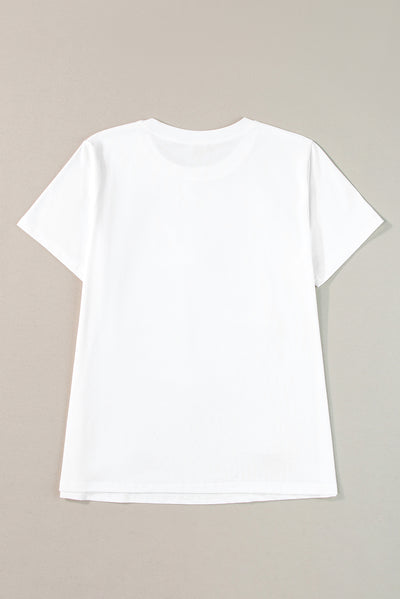 White Flower Applique Round Neck T-shirt