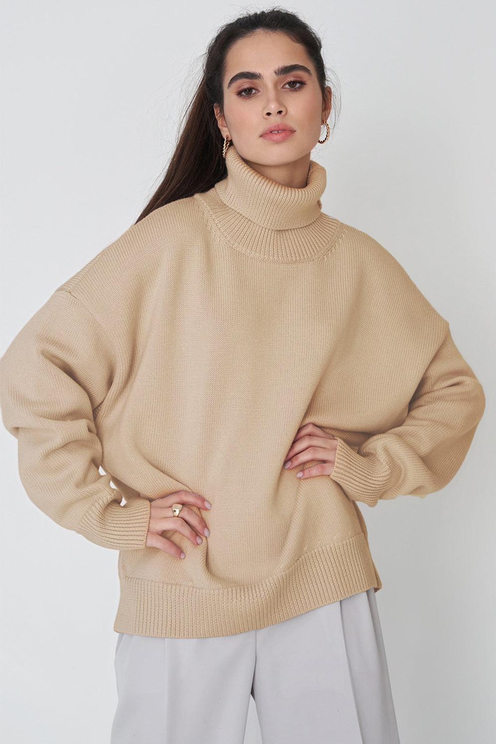 Turtle Neck Dropped Shoulder Sweater