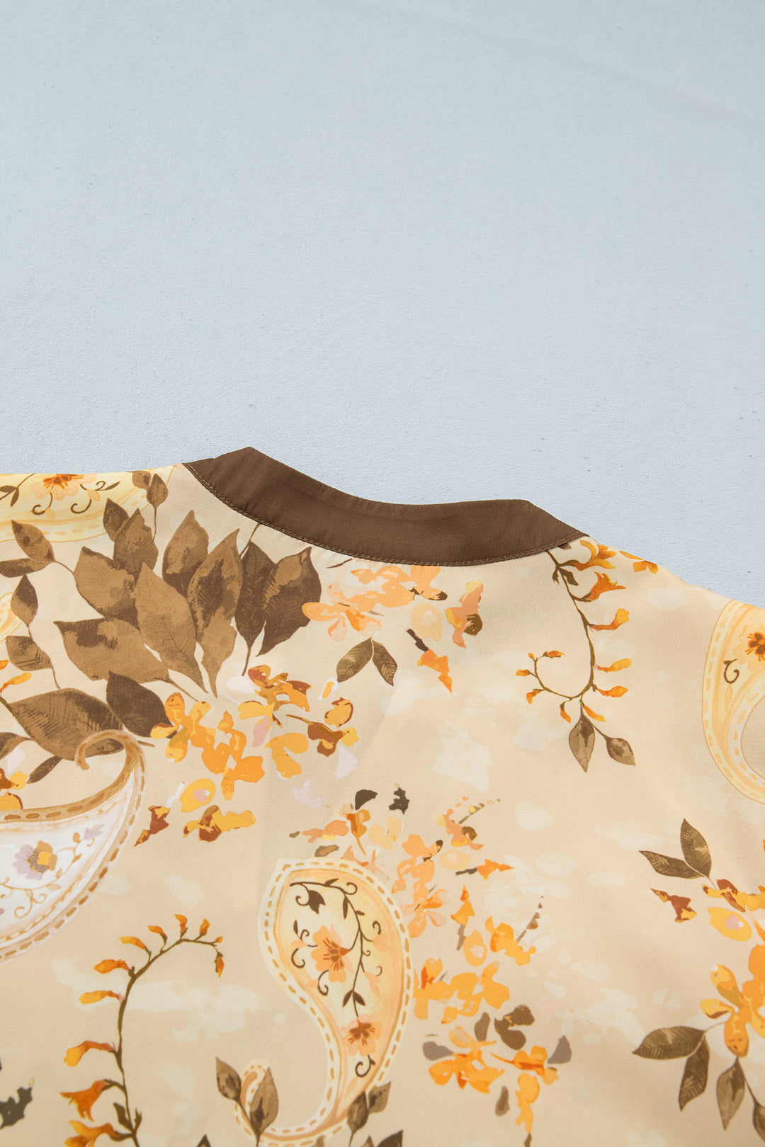 Khaki Paisley Print Tie Neck Long Sleeve Blouse