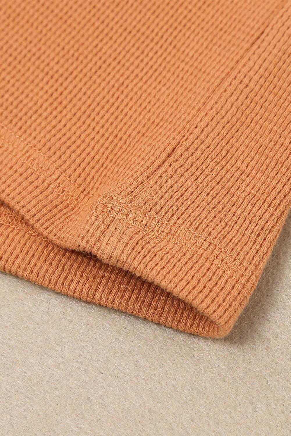 Orange Waffle Knit Henley Top