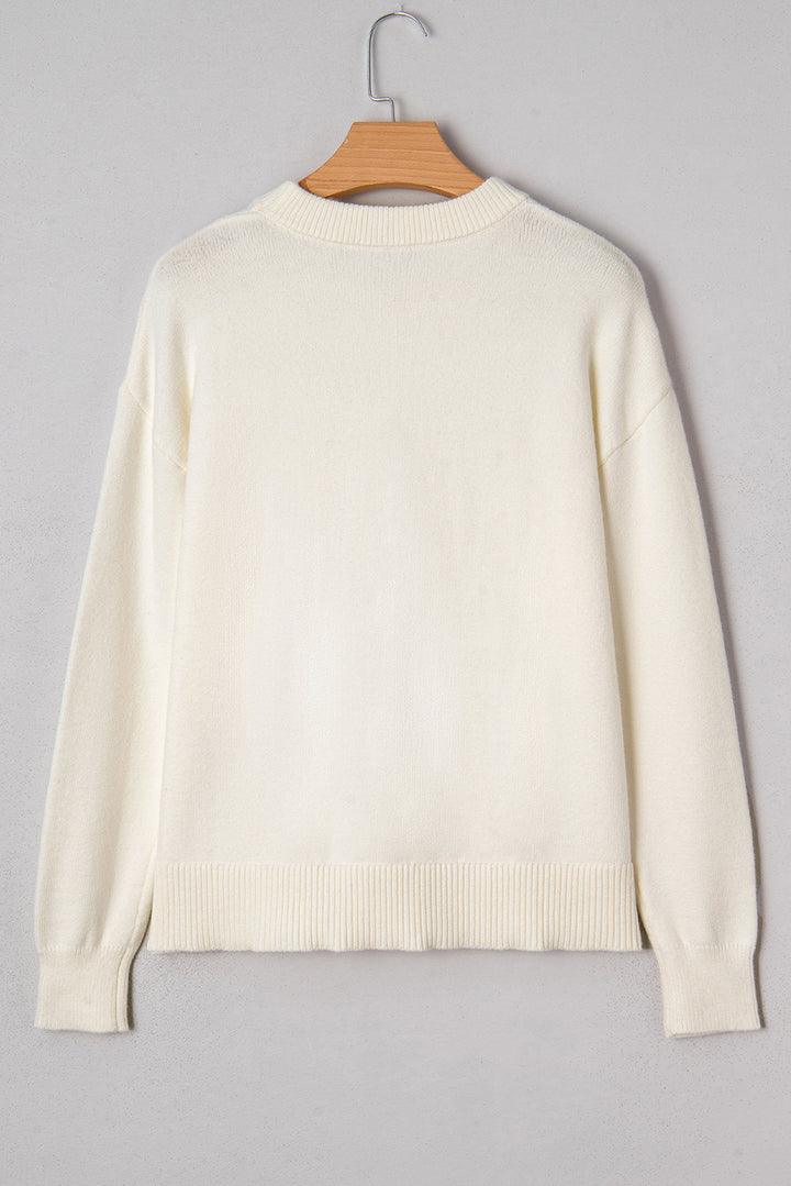 White Sequined Bow Graphic Christmas Holiday Sweater