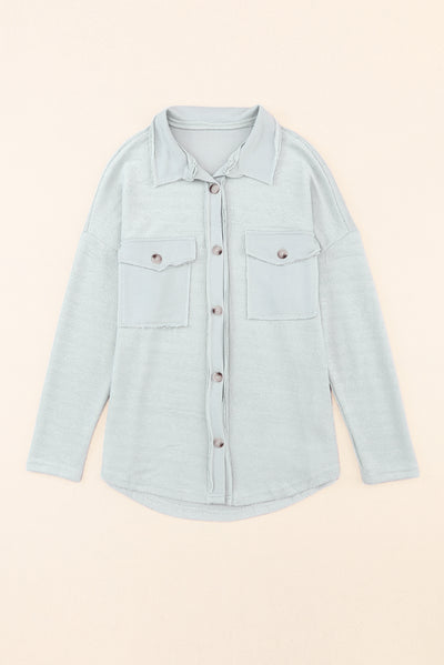 Gray Contrast Flap Pockets Relaxed Shacket