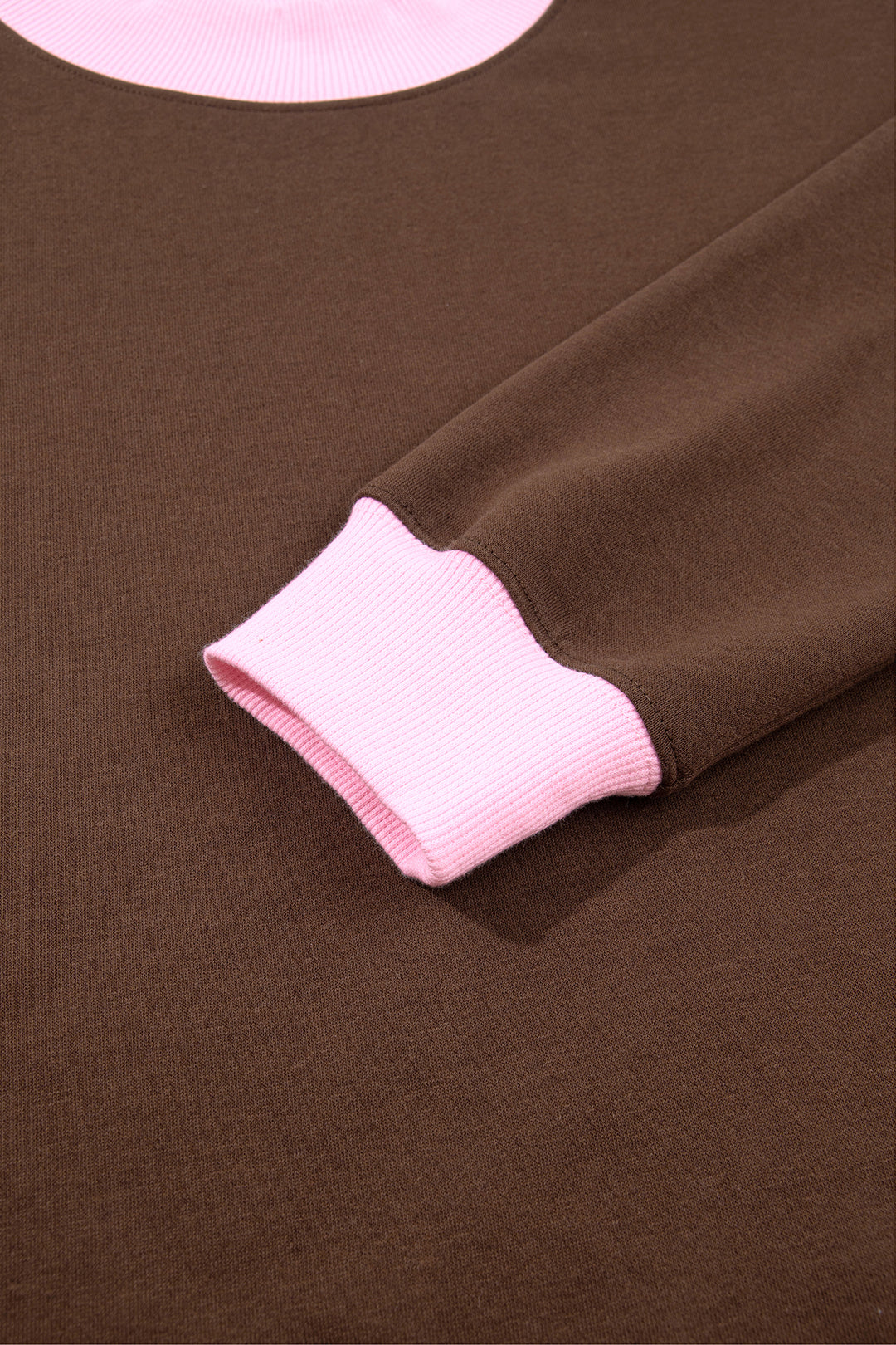 Pink Colorblock Trim Crewneck Long Sleeve Pullover Sweatshirt