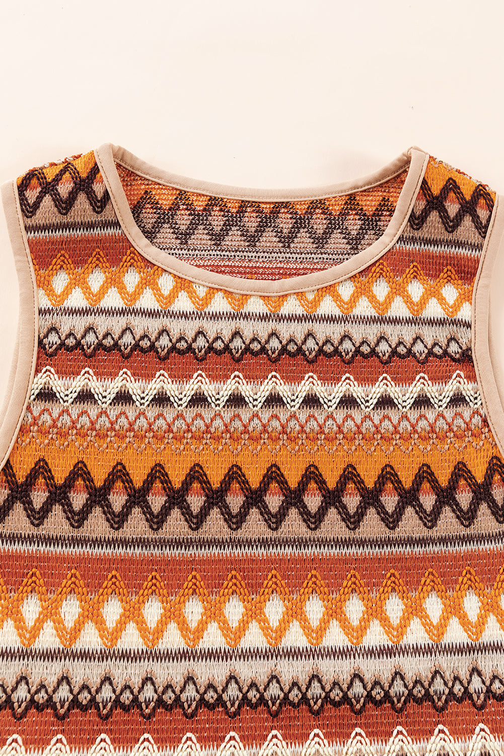 Orange Striped & Geo Jacquard Knit Tank Top