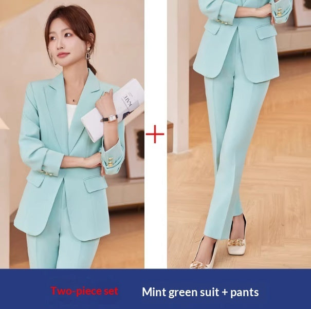 Lapel Button-Down Blazer &amp; Straight-Leg Trousers Suit