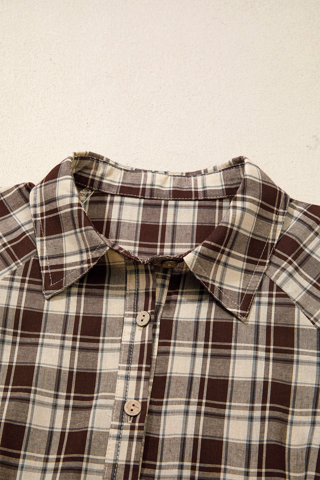 Brown Plaid Long Sleeve Short Shift Mini Dress