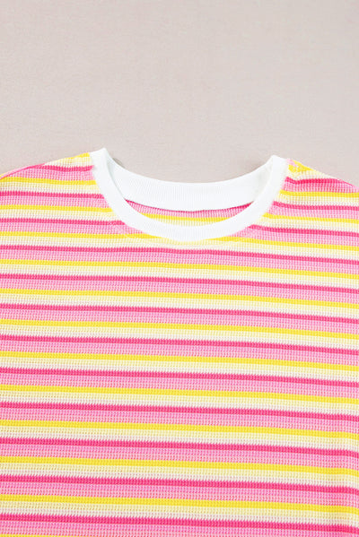 Yellow Stripe Crew Neck T Shirt Dress