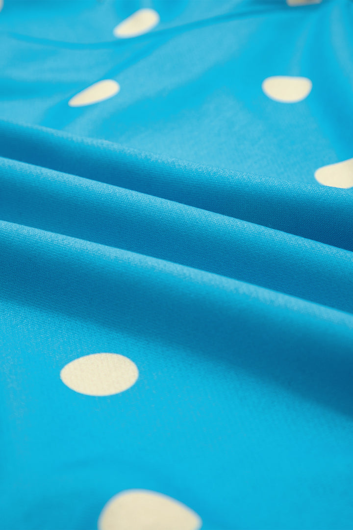 Blue Polka Dot Hooded Drawstring Long Sleeve Plus Size Set