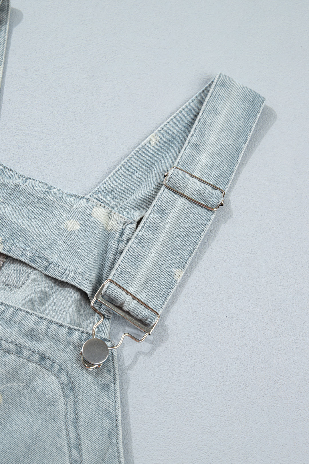 Sky Blue Retro Wash Denim Floral Print Overall Mini Dress