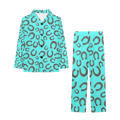 Turquoise Horseshoe Girl's Western Pajama Set