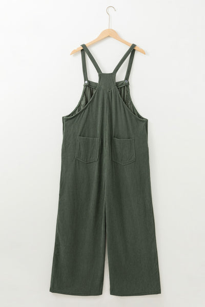 Jungle Green Plus Size Corduroy Pocketed Wide Leg Overall