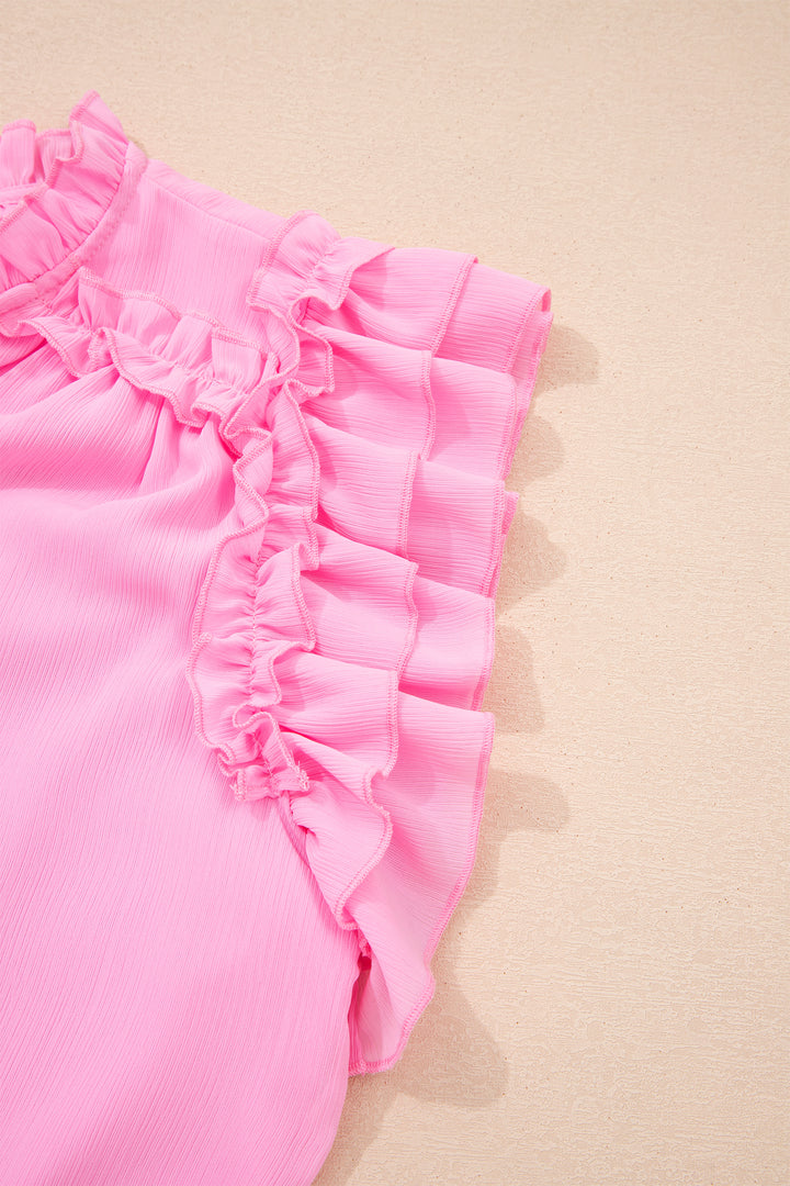 Bonbon Plus Size Textured Tassel Tie V Neck Ruffle Short Sleeve Blouse