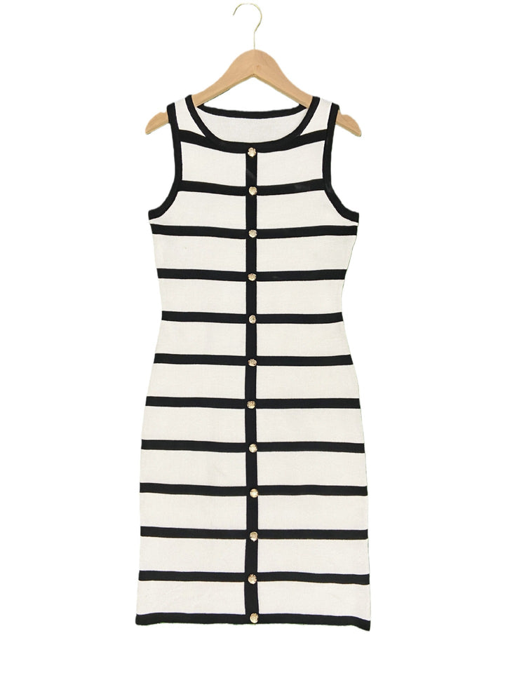 Contrast Stripe Knit Sleeveless Midi Dress – 5 Colors, S–L
