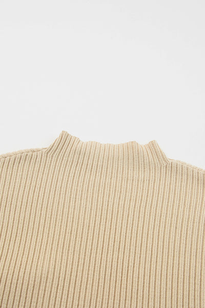 Oatmeal Patch Pocket Ribbed Knit Short Sleeve Sweater