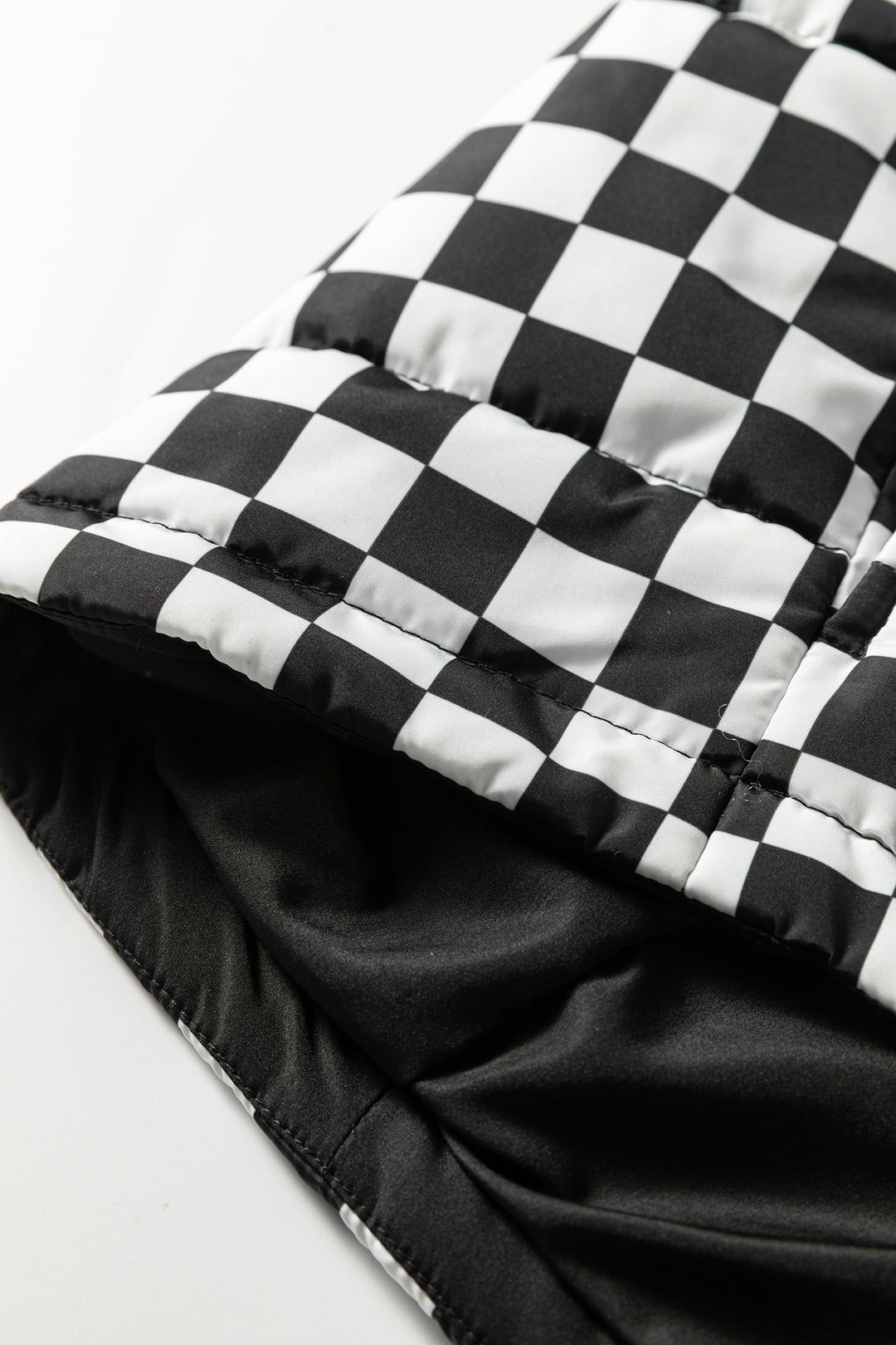 Black Double Checked Stand Collar Cropped Puffer Vest