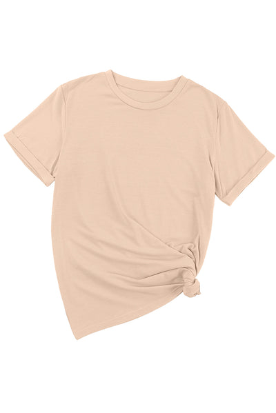 Khaki Casual Plain Crew Neck Tee