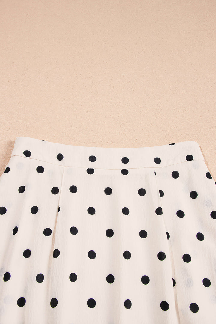 White Polka Dot Ruffled Slit Maxi Skirt
