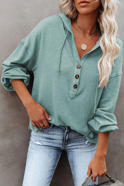 Buttoned High and Low Hem Hoodie