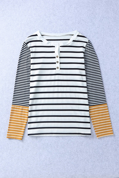 Long Sleeve Stripe Button Henley Top