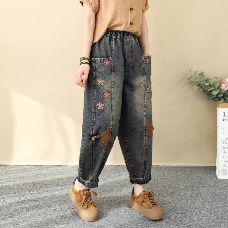 Patchwork Embroidered Cropped Harem Pants – Women&