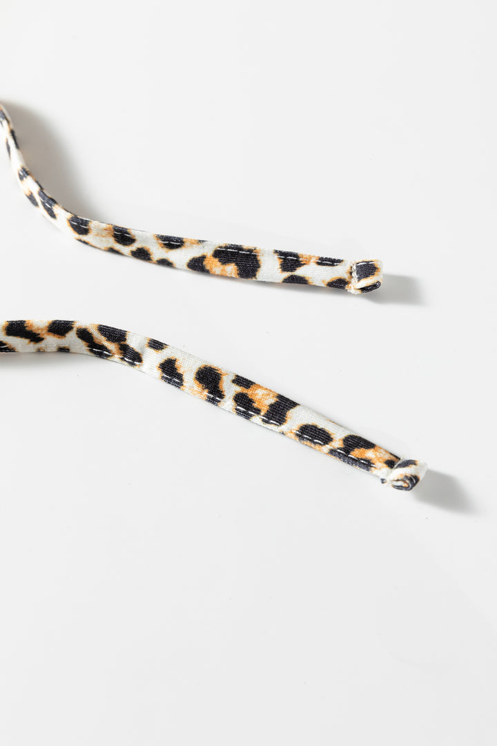 Jet Stream Leopard Contrast Drawstring Hood Drop Shoulder Loose Top