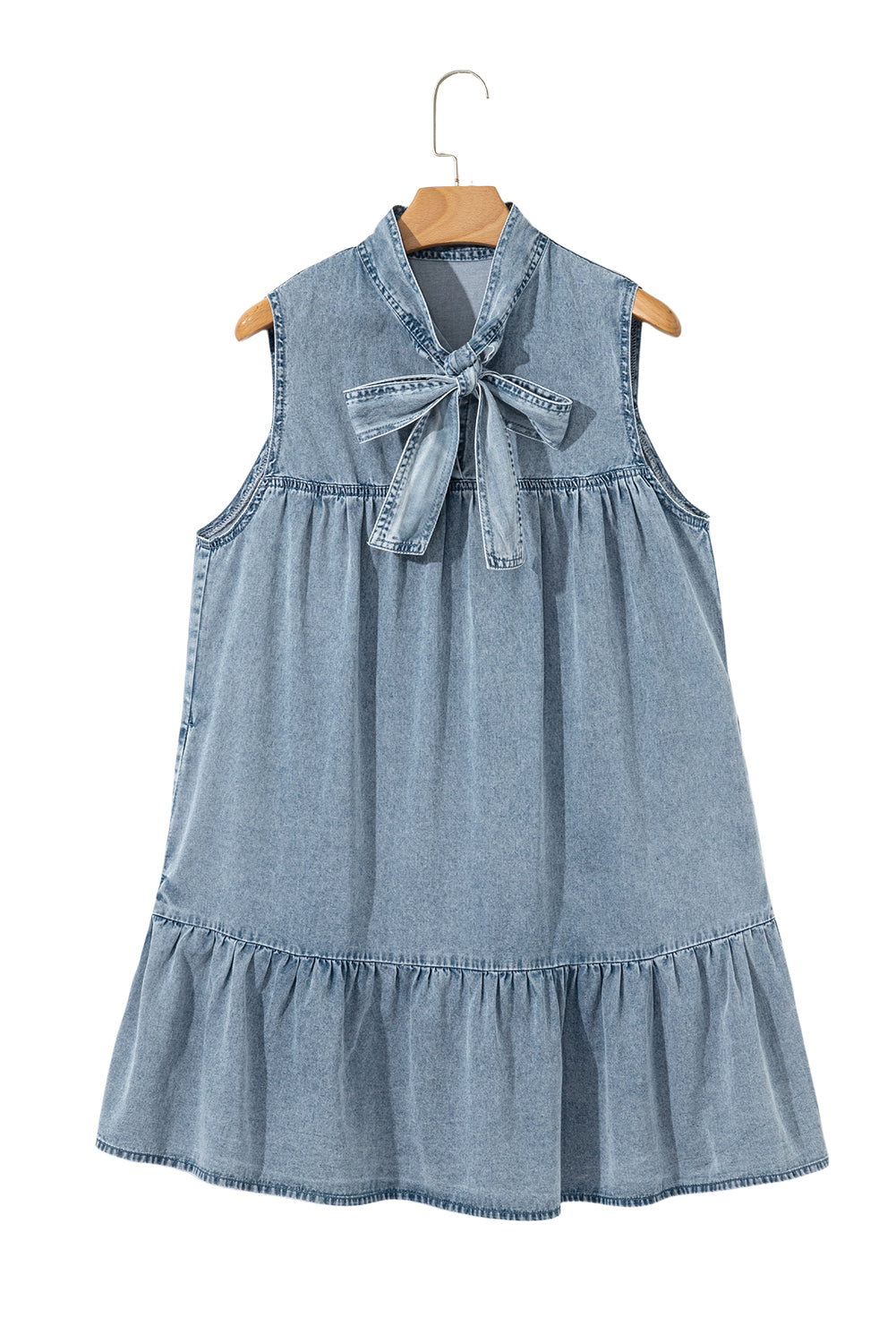 Clare Sleeveless Ruffled Chambray Dress