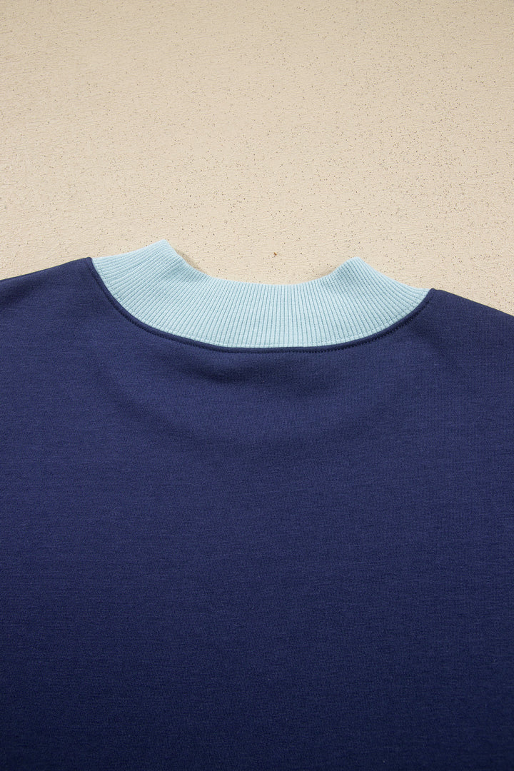Pink Colorblock Trim Crewneck Long Sleeve Pullover Sweatshirt