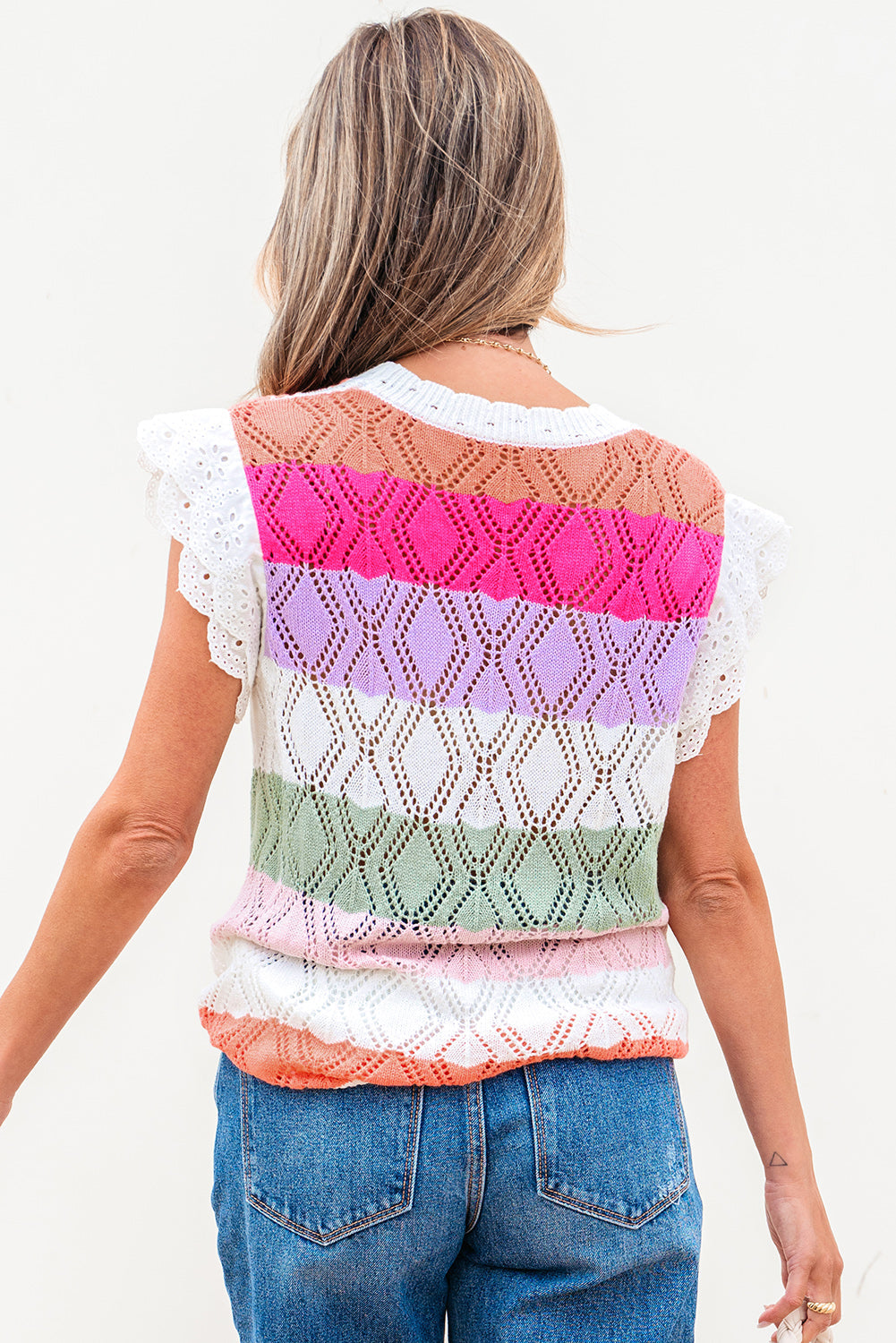 Alena Hollowed Knit Scallop Edge Sweater Vest
