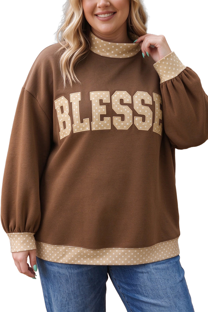 Parchment Plus Size Leopard Trim Mock Neck FAITH Graphic Sweatshirt