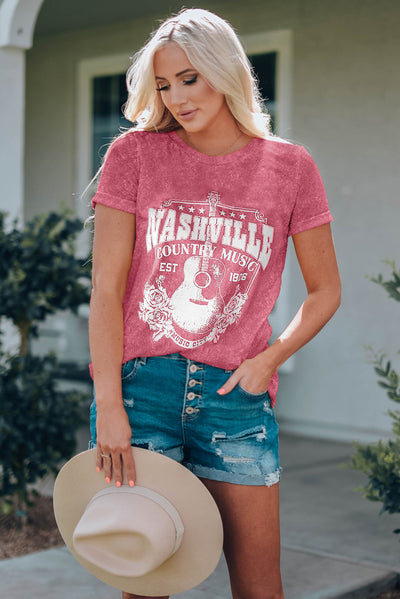 Fiery Red Nashville Music City Graphic Mineral Washed Tee