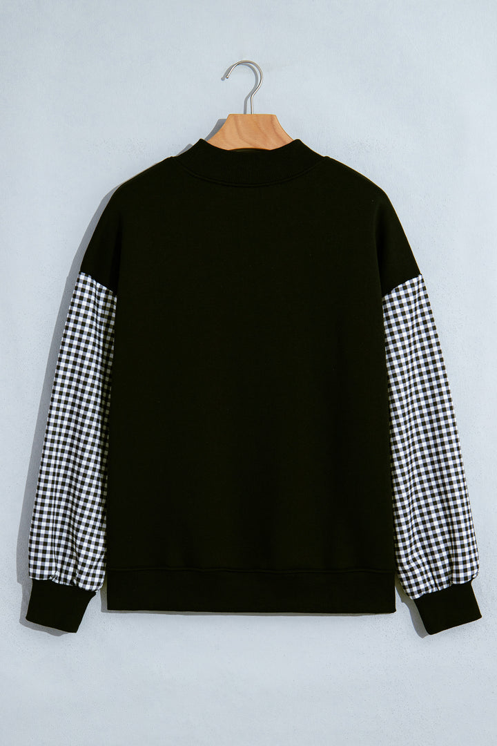 Evergreen Plaid Sleeve Colorblock Loose Tunic Sweatshirt